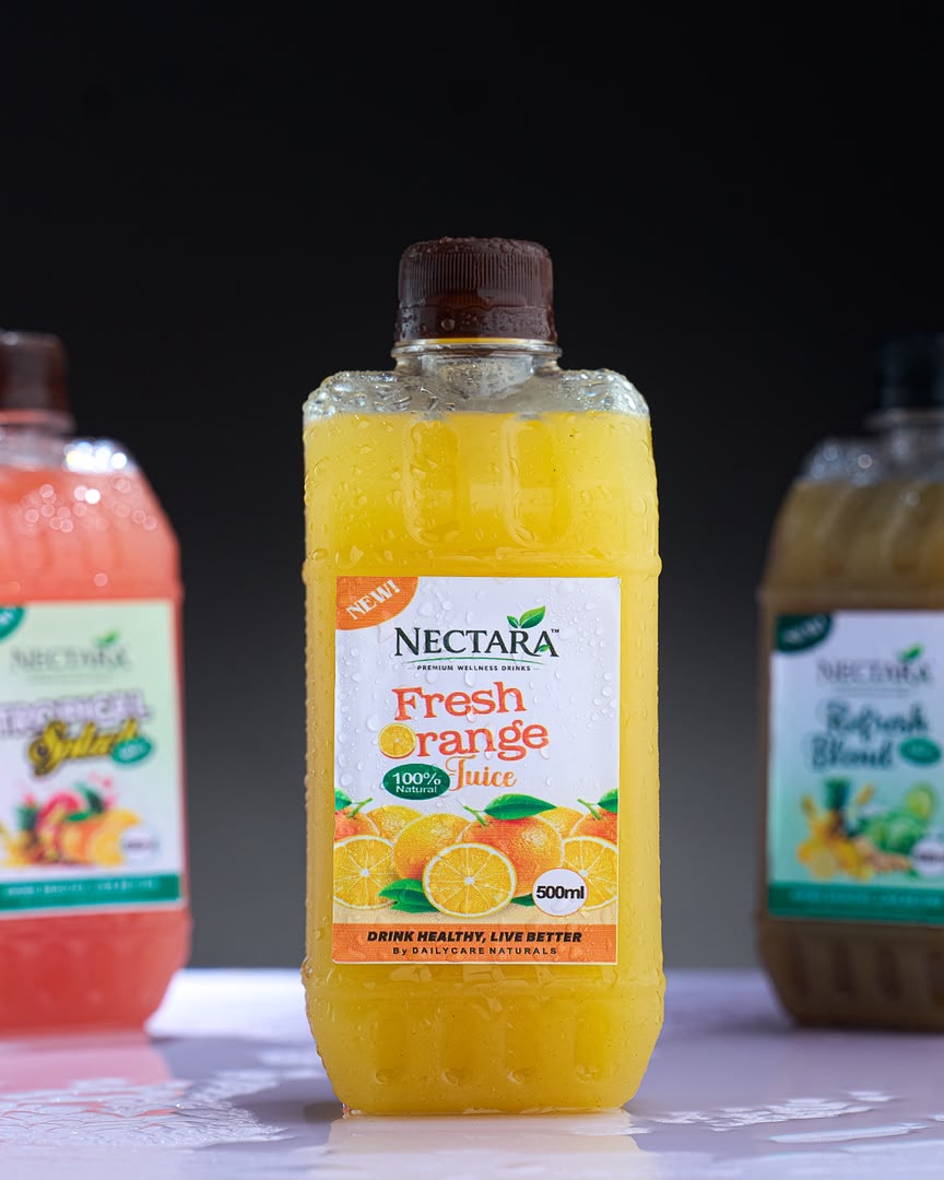Nectara bottle collection with fresh fruit